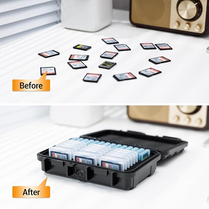 KIWIFOTOS 32 Slots Memory Card Case with Individual Case for 18 SD Card+ 14 CFexpress Type A Card Holder Storage Organizer IP67 Waterproof