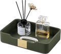Valet Tray Desktop Storage Organizer, PU Leather Catchall Bedside Vanity Tray with Brass Accents Block Nightstand Organizer for Keys Watch Wallet Phone, Decorative Nightstand Storage (Green)