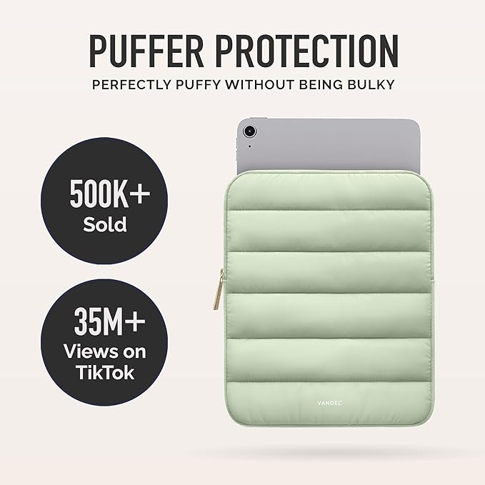 Vandel - The Original Puffy iPad Sleeve 9-11 Inch Tablet Sleeve, Green i Pad Case for Women and Men, Cute iPad Air Pouch, 9 10 Inch, 11 Inch Bag