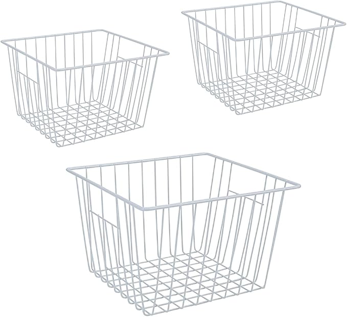 Freezer Baskets Organizer, Refrigerator Metal Wire Storage Basket Bins, Wire Basket Freezer Storage Organizetion for Kitchen, Pantry Organizer Bins - Set of 3