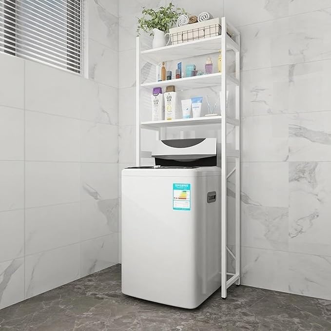 Gdrasuya10 3-Tiers Over The Washer and Dryer Storage Shelf for Laundry Room, Standing Washer Storage Utility Rack Shlef Laundry Storage Shelf Organizer Space Save (All White)