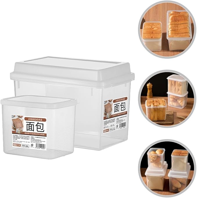 2pcs Transparent Bread Storage Box with Lid Countertop Bread Bin for Kitchen and Cheese Holder Smooth Rounded Edges Food Storage Organizer