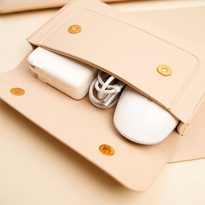 PU Leather Laptop Sleeve Compatible with 15.3 inch MacBook Air 2023 2024, Surface Book 13.5, Surface Laptop Studio - Beige