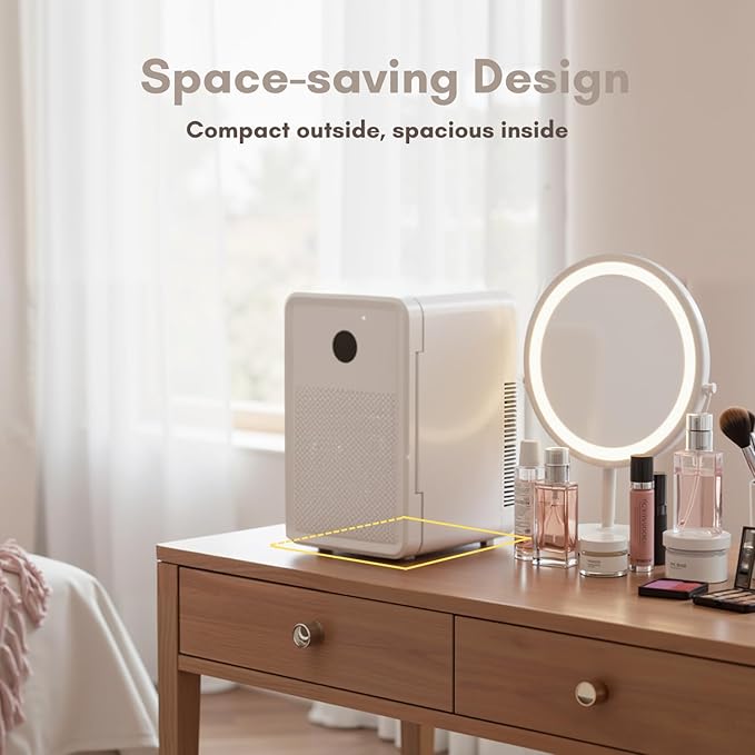 13L/22L Mini Fridge for Bedroom, Non-condensing Small Skincare Fridge, 110V/12V Portable Refrigerator Cooler & Warmer for Drinks, Food, Beauty, Makeup, Dorm, Car, Office