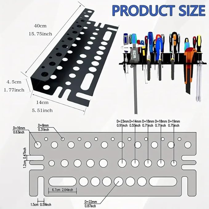 Wall Mount Tool Storage Rack, Screwdriver Organizer with Suspension Holes, Tool Holder