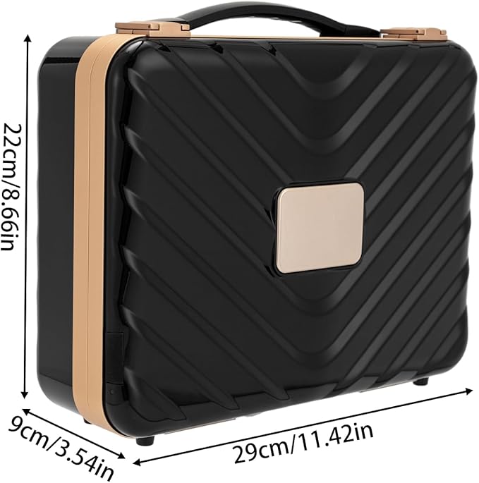 Portable Makeup Box, 11.42 * 3.54 * 8.66 In Travel Makeup Train Cases Cosmetic Organizer Portable Make Up Storage Box with Led Mirror for Makeup Artists Hair Stylists Nail Technicians (Black)