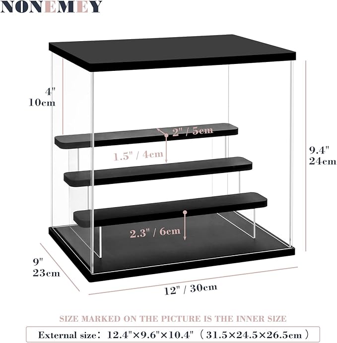 NONEMEY Clear Acrylic Display Case Stand with LED Light 2/3/4/5/6 Tier Storage Box Showcase Dustproof Organizer Box for Collectibles (4Tier 12.4*9.6*10.4inch)