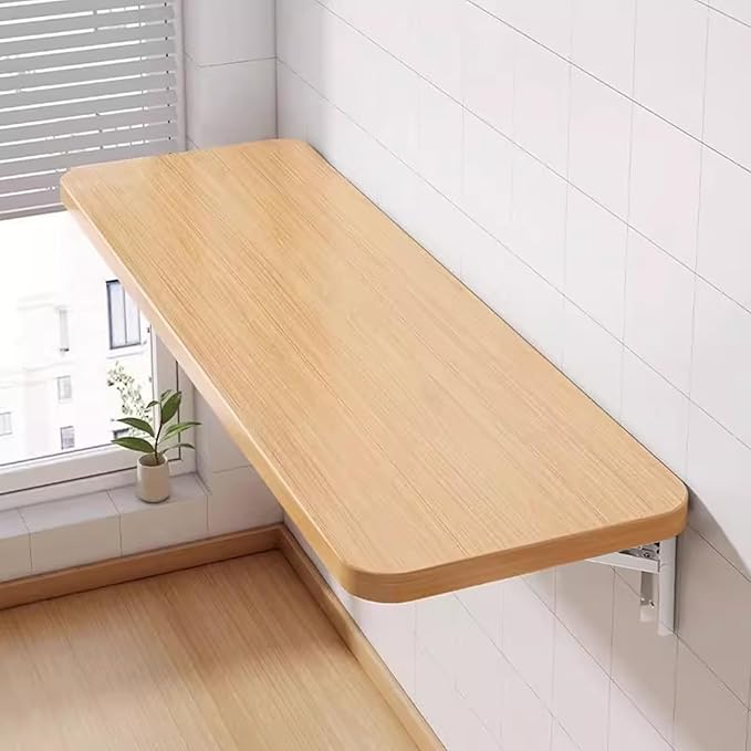 Wall Mounted Folding Wood Table, Folding Table with Heavy Duty Metal for Laundry Collapsible Shelf Brackets, Wall Mounted Desk Fold Down for Small Spaces Wooden 120 * 50cm/47.2”*19.7”