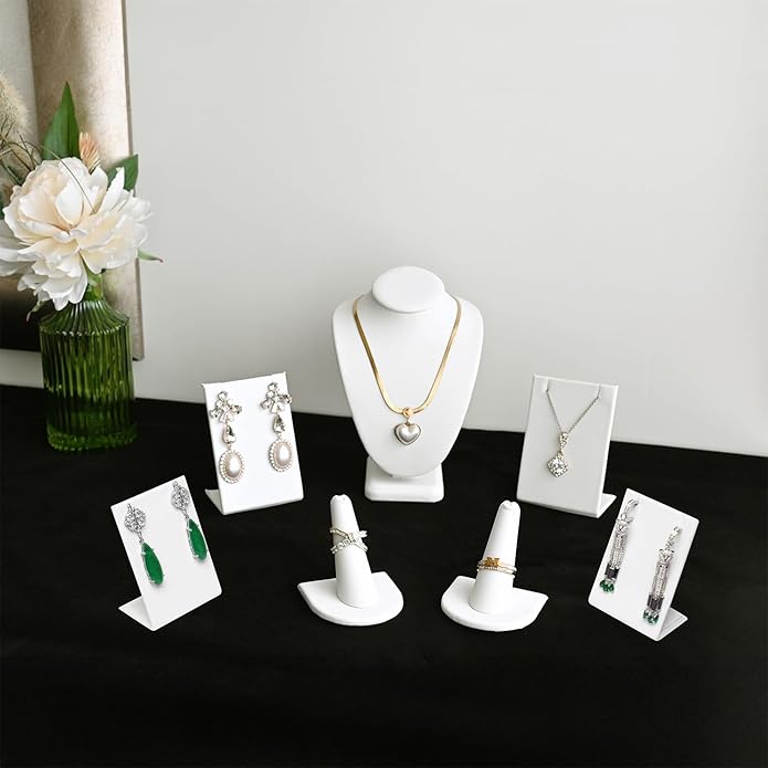 MOOCA Jewelry Display Set, Necklace Display Bust, Earring Organizer, Ring Holder Stand for Showcase and Store, Premium Fabric