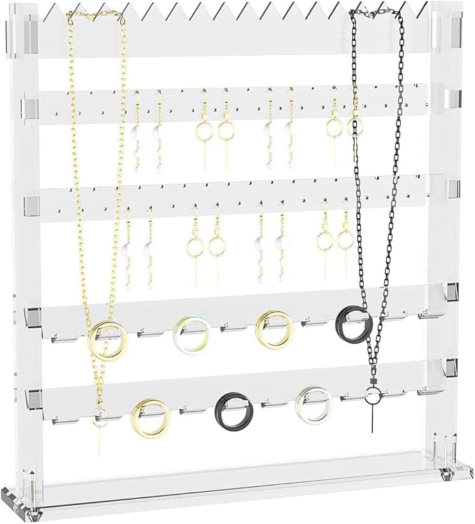 Coward Acrylic Jewelry Holder Stand, Tabletop Necklace Earring Ring Jewelry Easel Display,Tabletop Earring Jewelry Holder Organizer for Home Use (5layer)