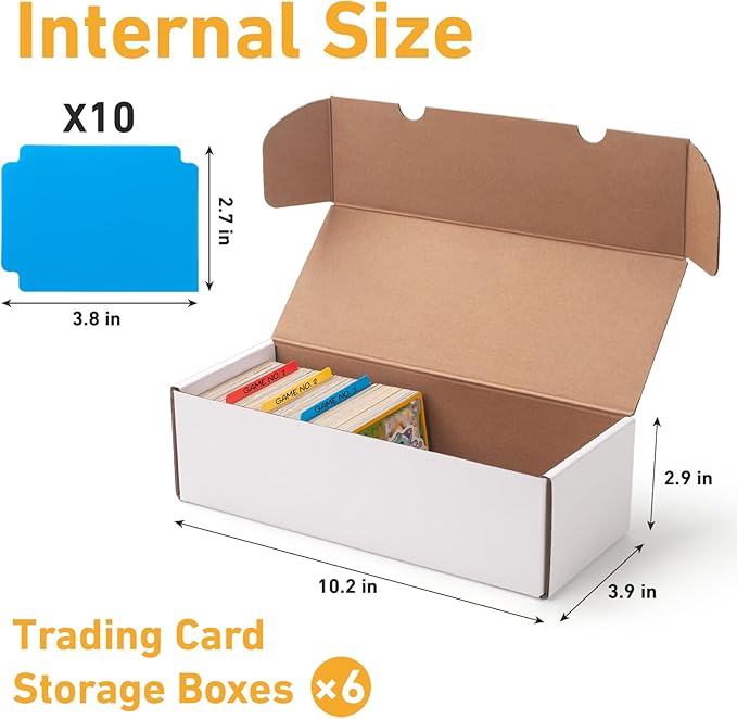 6 Pack Trading Card Storage Box,Cardboard Sports Game Card Storage Collector Boxes with 10 PCS Dividers,Card Organizer for Baseball Football Basketball Cards,Hold 3,600 Standard Trading Cards