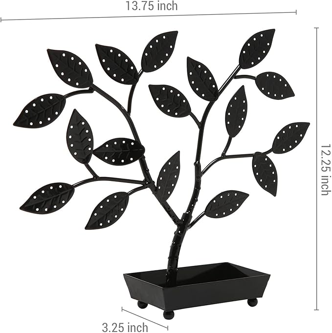 MyGift Jewelry Tree w/Bird Nest 48 pair Earrings Holder, Bracelets/Necklace Organizer Stand (Black Metal)
