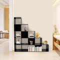 15 Cube Storage Organizer with 154 lbs Capacity, Bookcase for Study Room Bedroom Living Room, Black Ladder Cube Storage Unit for Books Toys Decor, L-Shaped Corner Bookcase Shelf