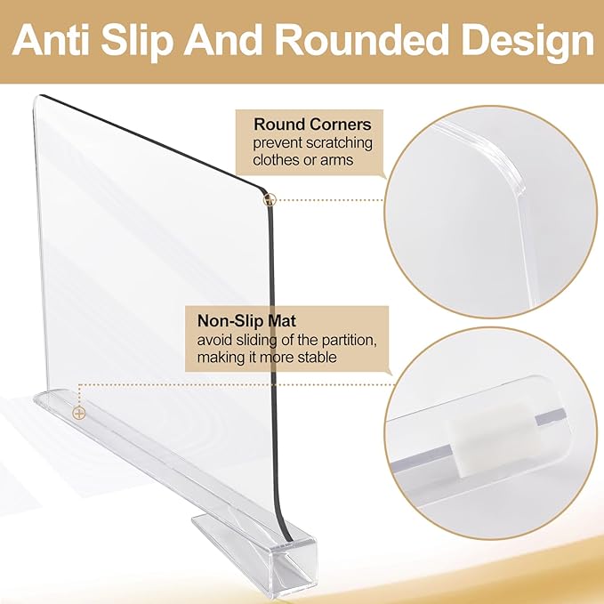 Acrylic Shelf Dividers for Closet Organization, Closet Shelf Organizer Closet Organizer for Bedroom, Closet Dividers for Shelves Clear Acrylic Shelf Dividers Clothing Divider Shelf (Clear,8 Pack)