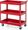 Goplus 3-Tier Utility Cart, Heavy Duty Commercial Service Tool Cart w/Lockable Wheels, 330lbs Load Capacity, Ergonomic Handle, Rolling Mechanic Tool Cart Storage Organizer for Warehouse Garage Red