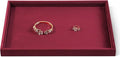 Velvet Stackable Jewelry Display Flat Tray For Ring Earring Necklace Bracelet, Bangle Pendant Storage Blank Plate, Shop Countertop Jewelry Dish Organizer (Red)