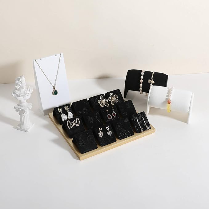 GemeShou Golden coated earring display stand for selling, velvet stud earring holder for jewelry display, Jewlery earring storage organizer tray, studs holder jewelry organizer【Earring holder-Black】