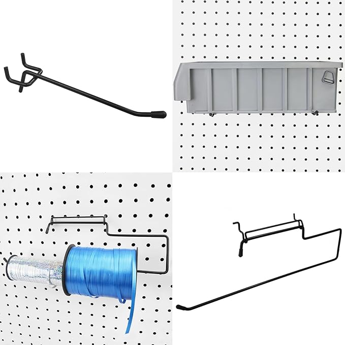 G.CORE Peg Board Organizer 21 Pack, Pegboard Accessories with Baskets Cups Hooks - 1/8" & 1/4" Peg Board Wall Tool Organizers, Utility Holders & Hangers for Garage Craft Workbench (Black & Black)