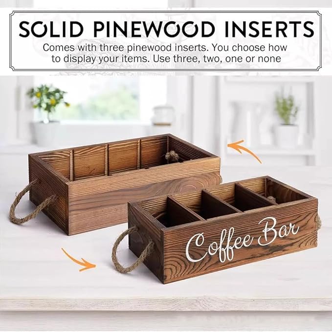 Coffee Counter Storage Rack Wooden Coffee Bar Storage Rack Features Removable Shelves Holds Coffee Pods,Sugar Packets,Stirrers And Tea Sets—Office Coffee Bar Accessories