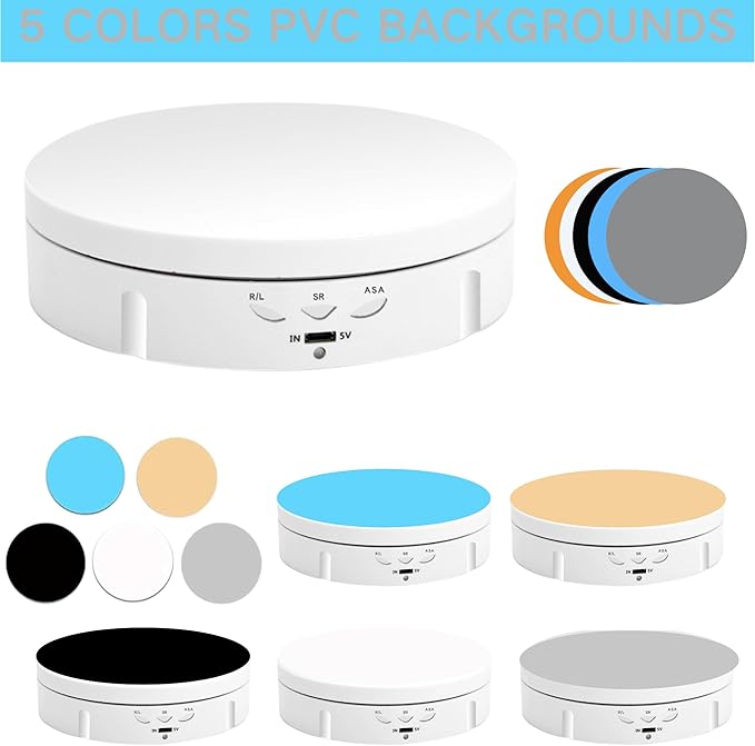 JAYEGT Motorized Rotating Display Stand, 5.74inch /22lbs Load, 360 Degree Electronic Turntable Display Stand for Photography Products Shows, Jewelry, with 5 Colors Backgrounds(White/Remote Control)