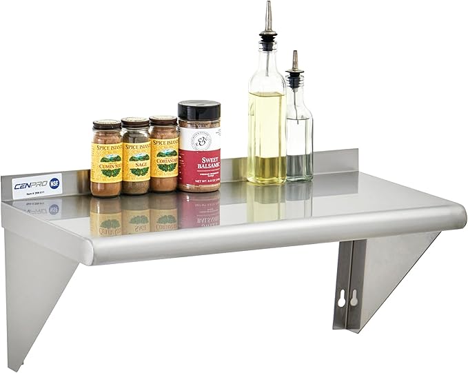 Commercial Wall Shelf - 255 lb. Weight Capacity, 24" W x 15" D, NSF Solid, Stainless Steel - 2/Pk (29N-231)