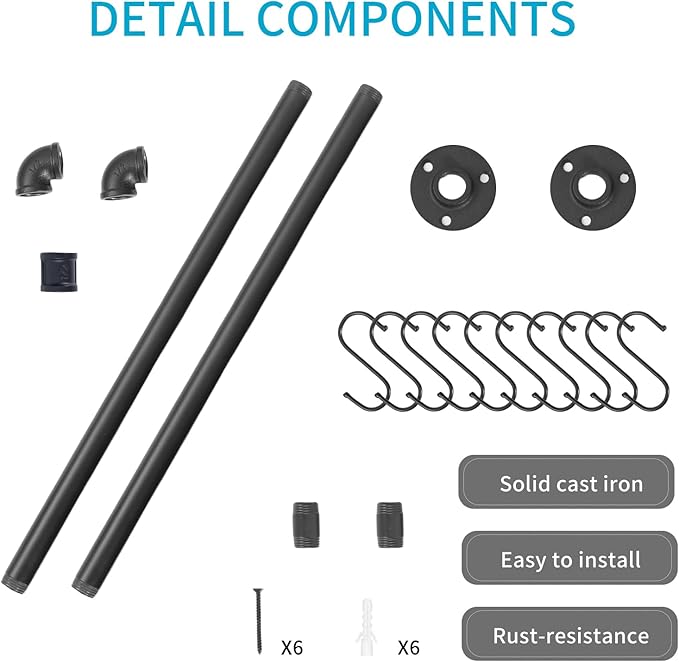 Pan Pot Lid Utensil Hanger Rack For Kitchen Organizer Wall Mounted Industrial Pipe Hanging Kitchen Storage Rack Pots Lids Pans Utensils Mugs Wall Holder With 10 Hooks