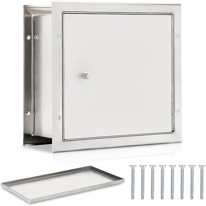 Recessed Specimen Pass-Thru Cabinet, Stainless Steel Specimen Box with Pass Tray, Industrial Pass Through Specimen Cabinet with Dual Self-Closing Doors, 13.2" W x 12.7" H x 6" D, for Hospitals & Labs