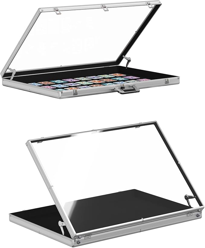 Portable Trade Show Display Case, 34"x22" Aluminum Card Show Display Case with Lock, Large Table Top Sports Card Display Case with Clear Acrylic Glass for Jewelry, Trading Card, Collectibles Shows