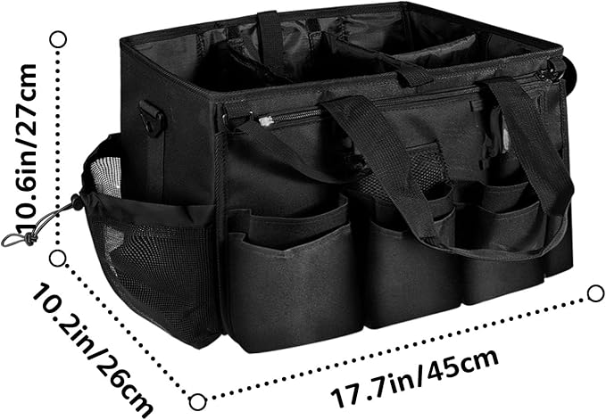Boczif Cleaning Caddy Bag Wearable, Cleaning Caddy Supplies Organizer with Handle, Shoulder Straps & Detachable Divide, Cleaning Tool Organizers Tote Bag for Cleaners & Housekeepers（Black）