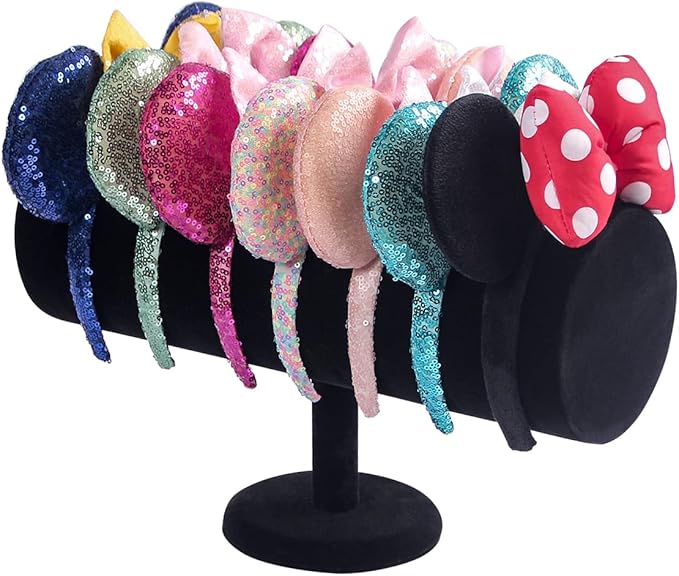 ByKen T-bar Headband Holder Organizer,Hair Band Ear Jewelry Accessories Display Stand for Girls (Black Velvet)