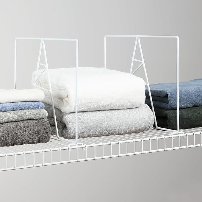Wire Shelf Dividers - White Closet Organization & Storage Organizer - No Tool Shelf Divider for Wire Shelves - Metal Shelf Accessories – for 16“ Deep Wire Shelves – Tall 12” Height – 8 Pack
