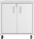 Manhattan Comfort Fortress Textured Metal 31.5" Garage Mobile Cabinet with 2 Adjustable Shelves in White