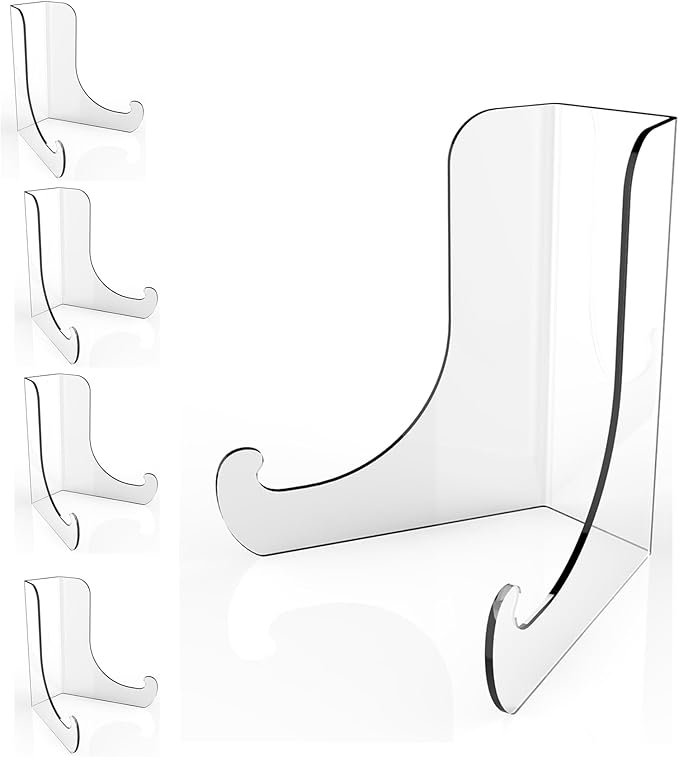 Boloyo Flat Back Acrylic Plate Display Stand , 6 Inch 5PC Clear Acrylic Display Holder Easel Base for Home Office Kitchen School Art Display