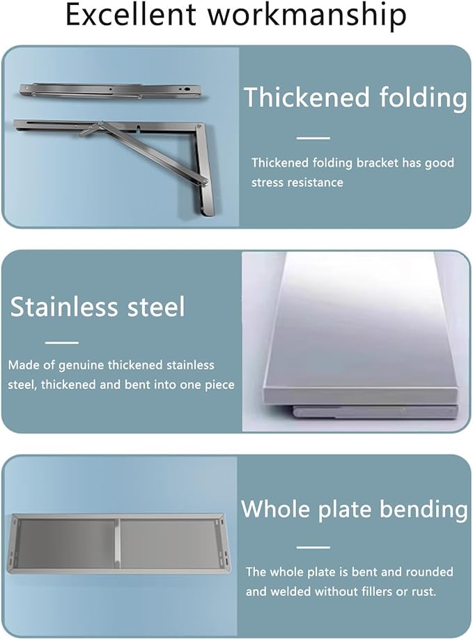304 stainless steel folding table, wall-mounted folding table, kitchen storage shelf, made of food-grade stainless steel material, suitable for living room, balcony, bathroom, or laundry room.(60*30cm