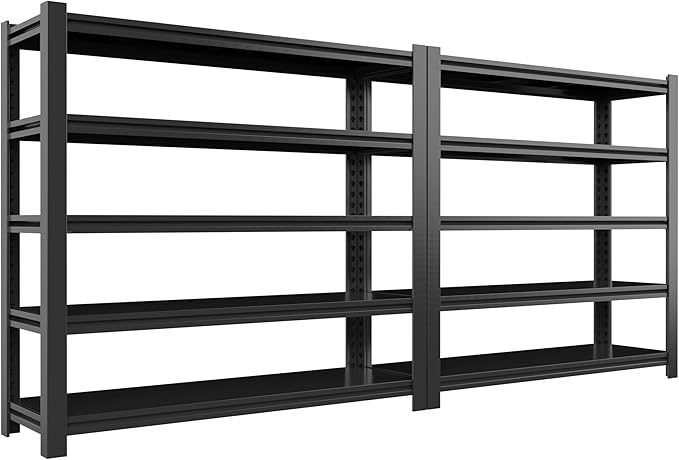 48.2" W Garage Shelving 3000LBS Storage Shelf Heavy Duty Garage Storage Shelves Adjustable 5 Tier Metal Shelves for Storage Industrial Heavy Duty Shelving Unit 24.2" Dx48.2 Wx72.2 H, 2 Pcs