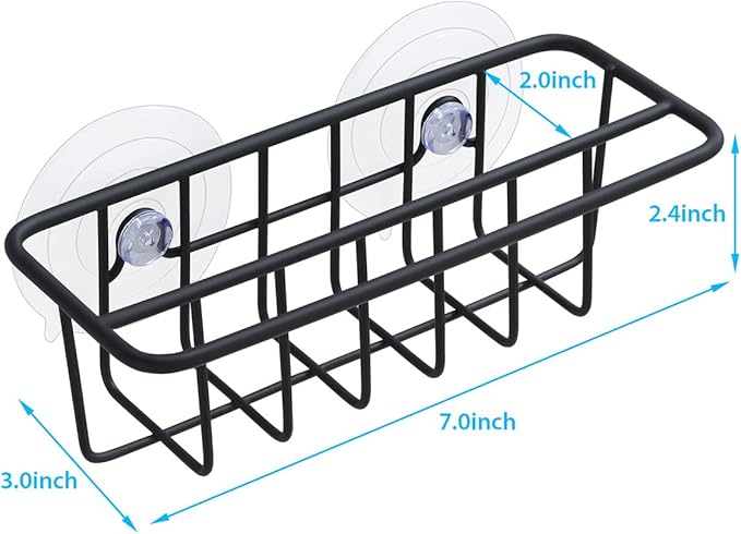 Sink Caddy Sponge Holder for Kitchen Sink Dish Cloth Hanger 2 Suspension Options(Suction Cups and Adhesive Hook), SUS304 Stainless Steel, Black