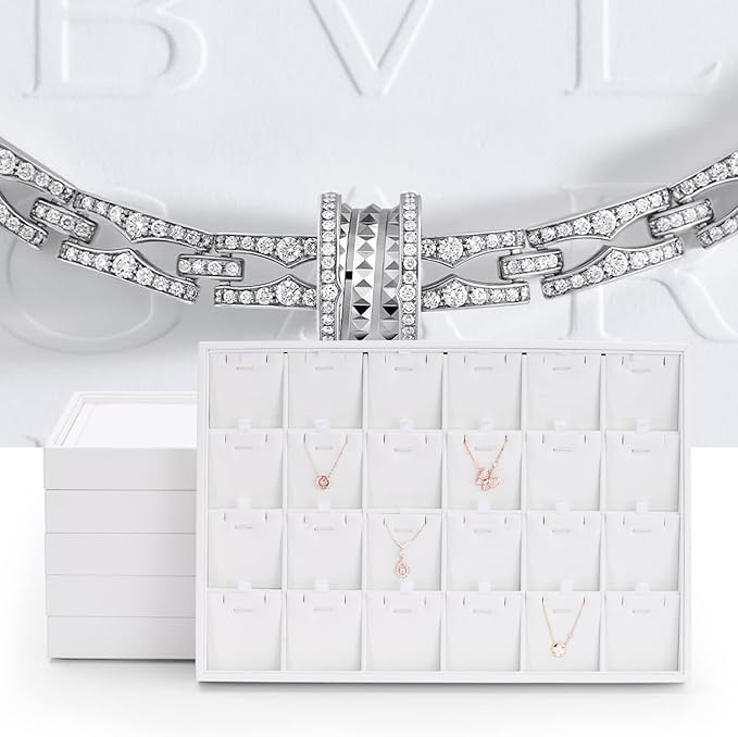 Oirlv Premium White Leather Stackable Jewelry Tray 12 Grid Jewelry Drawer Organizer Trays for Bracelets Earrings