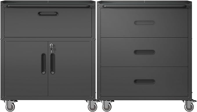 Metal Tool Cabinet,Garage Storage Cabinet System,Wall Cabinet & Locking Rolling Tool Cabinet with Doors and Adjustable Shelves,Steel Tool Cabinets for Home (2 Pcs-StyleE, Black)