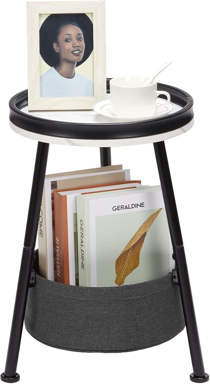 Round End Table, 11.8*17.8' Round Sofa Table, Small Round Table, Small Coffee Table, Living Room, Bedroom