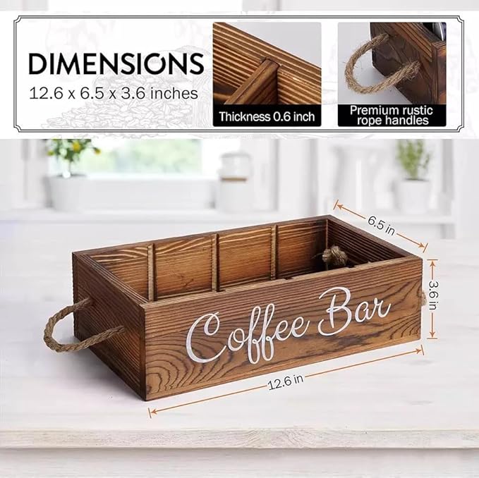 Coffee Counter Storage Rack Wooden Coffee Bar Storage Rack Features Removable Shelves Holds Coffee Pods,Sugar Packets,Stirrers And Tea Sets—Office Coffee Bar Accessories