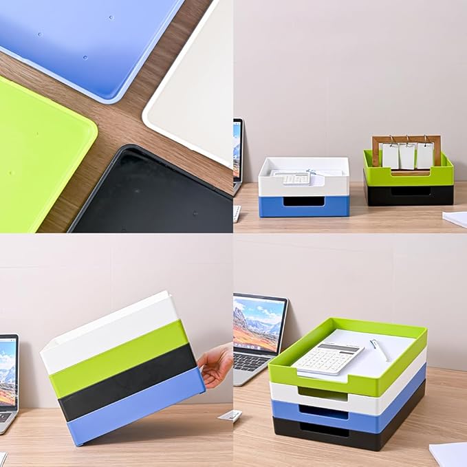 Letter-Size Tray, 2PCS Desk Drawer Organizer, A4 Stackable Plastic Paper Tray for Office, School, Home Storage and Holiday Party Organizer for Christmas Ornament Decorations (2X Black)