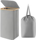 Lifewit 100L Laundry Basket with Lid, Clothes Hampers for Laundry with Bamboo Handles and A Removable Laundry Bag, Large Foldable Hamper for Bedroom, Bathroom, Dorm, Laundry Room, Silver Grey