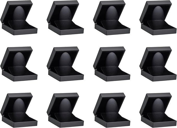 Allure - Bulk Case Of 12, Luxury Earring & Pendant Box With LED Light, Elegant Diamond Pendant & Earring Case, Small, Black Velvet Interior Jewelry Display Gift Box For Unique Proposal Or Wedding