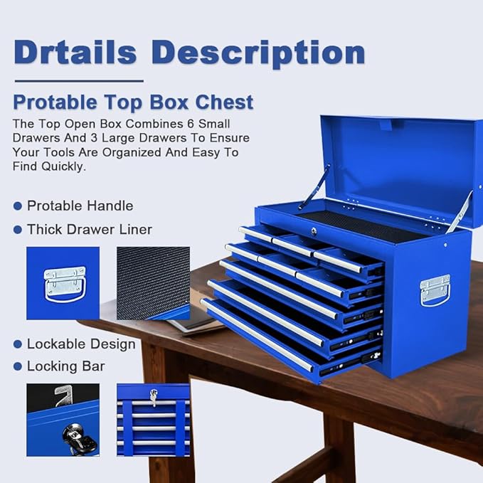 Tool Chest 13-Drawer with Double Door Handle,2 in 1 Detachable Rolling Tool Chests with Wheels and Drawers,Large Tool Box with Lock for Warehouse,Garage (Blue)