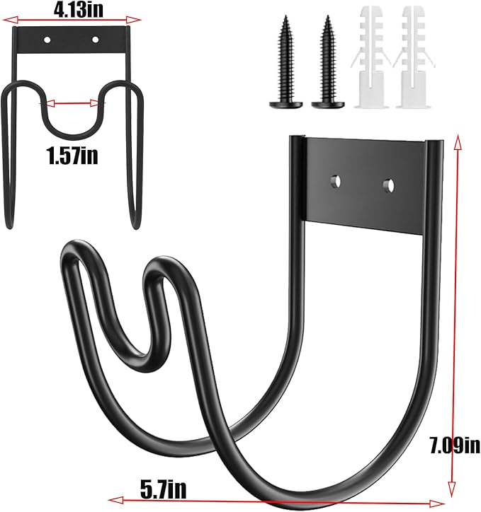 Metal Garden Hose Holder - Wall Mounted Water Hose Holder - Hose Hanger Heavy Duty for Water Hose Extension Cords Vacuum Hose Black