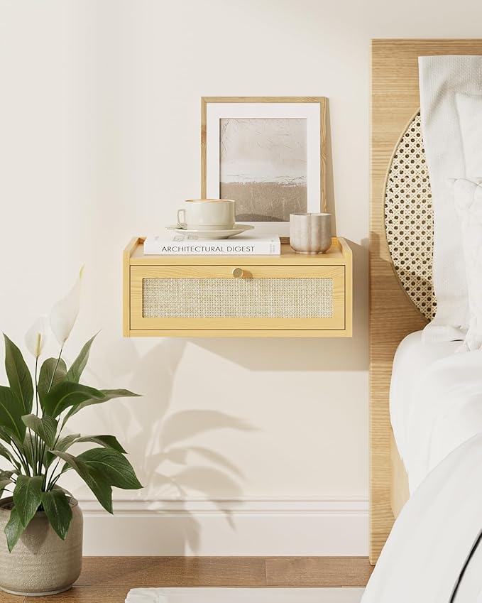 Floating Nightstand,Wall Mounted Night Stand with Drawer,Small Floating Shelves,Floating Wood Bedside Table for Bedroom、Living Room、Bathroom