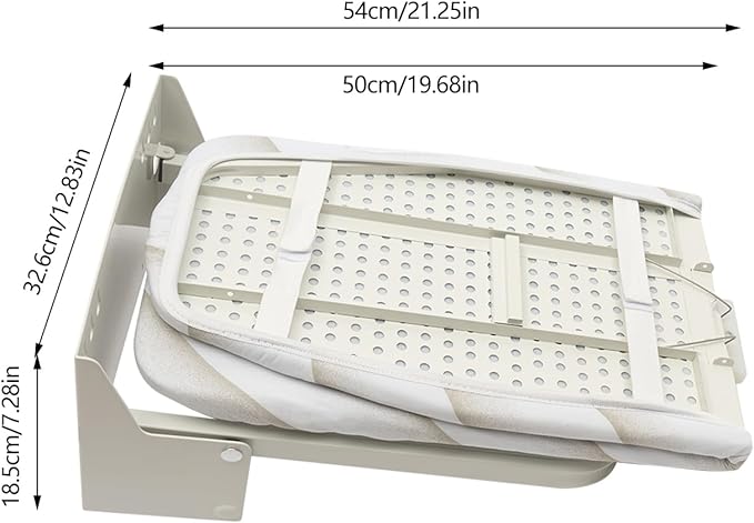 Wall Mounted Ironing Board Foldable Clothes Ironing Table Hiding 180 Degree Swivel Heavy Duty Ironing Board with a Washable Ironing Board Cover for Home Laundry Room (White)