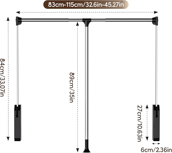 Pull Down Closet Rod, 33 lbs Load Capacity Stainless Steel Clothes Hanging Rod, Adjustable 33-45 Inch Soft-Close Wardrobe Lift Rail Organizer for Bedroom Laundry Room