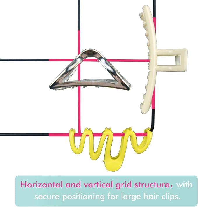 Adhesive Claw Clip Holder - Metal Grid Construction Wall Hanging Display Organizer for Pins Hairbands Headbands Hair Accessories Hanger for Women Girls Closet Vanity Room Bedside Storage (1, Black)
