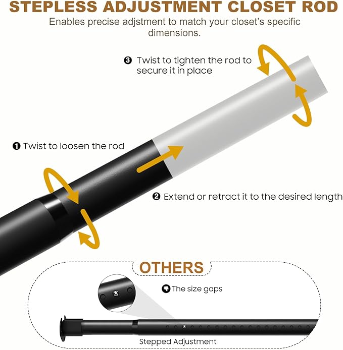Closet Rods for Hanging Clothes, 16.5 to 60 Inches Adjustable Metal Closet Rod, Heavy Duty Clothes Hanging Rod for Closet Wardrobes Laundry